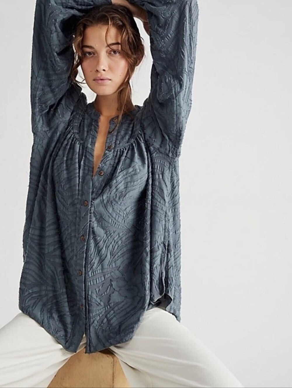 Free People Can't Stop Dreaming Textured Zebra Pattern Tunic Blouse